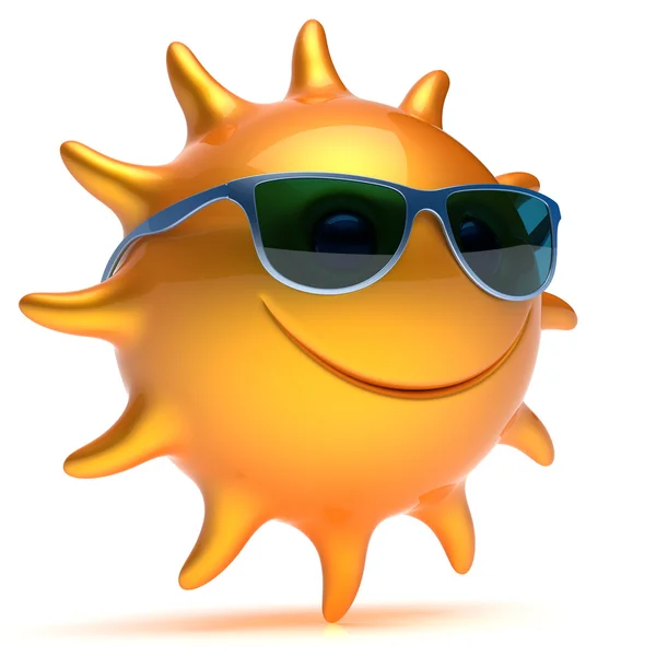 笑顔サングラス太陽黄色オレンジ明るい星顔絵文字 — ストック写真