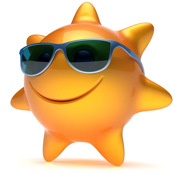 Smiley sun star ansikte solglasögon glad sommar leende tecknade — Stockfoto