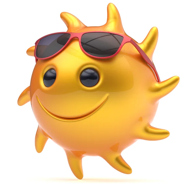 Sorriso sole faccia occhiali da sole allegro estate stella sorriso cartone animato — Foto Stock