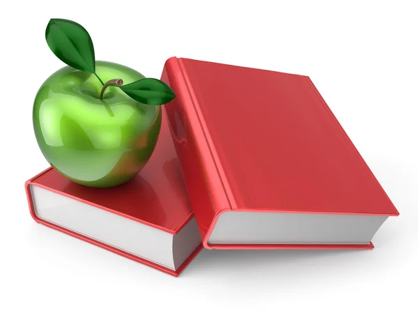 Books with green apple education learning concept — Stock Photo, Image