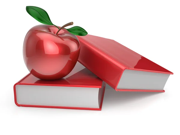 Książki i jabłko czerwony edukacja symbol — Zdjęcie stockowe