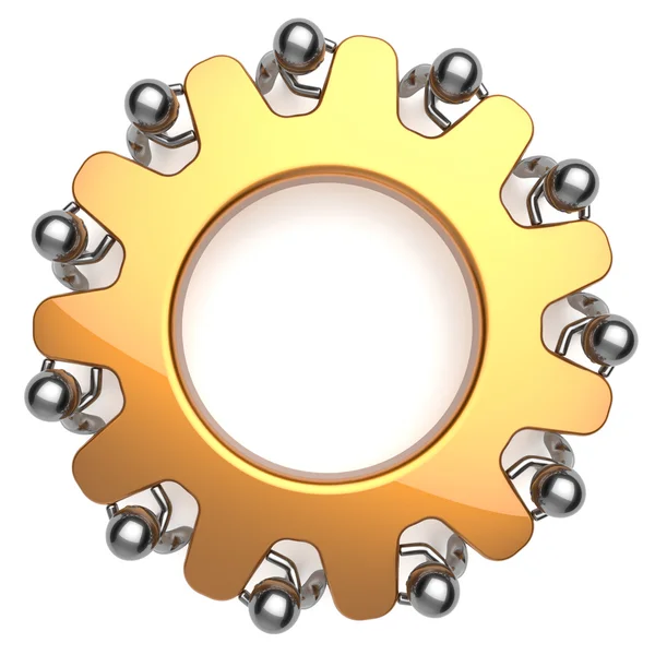 Teamwork business workforce process mans team turning gear together — Stock Photo, Image