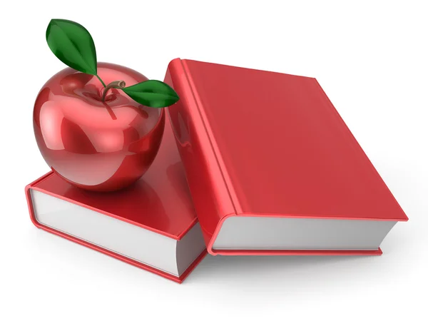 Книги и красное яблоко возвращаются в школьное образование — стоковое фото