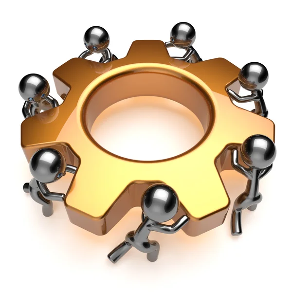 Teamwork business process workers unity turning gear — Stock Photo, Image