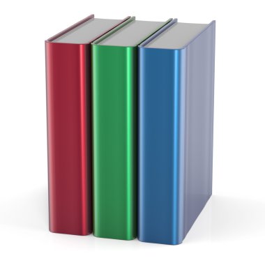 Üç kitap kırmızı yeşil mavi boş