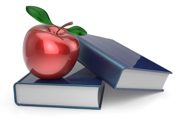 Books red apple education studying textbook reading concept — Stock Photo, Image