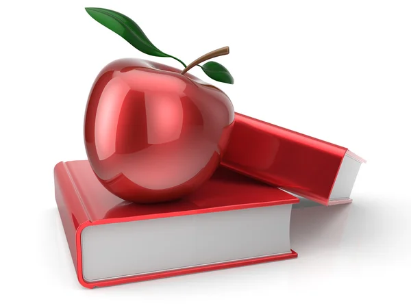 Books with apple red textbook school education studying icon — Stock Photo, Image