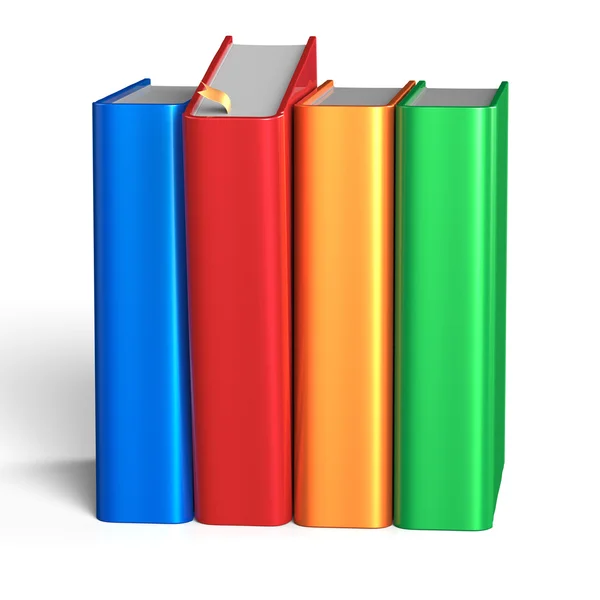 Rode boek selecteren boekenplank vier boeken rij kiezen van een — Stockfoto