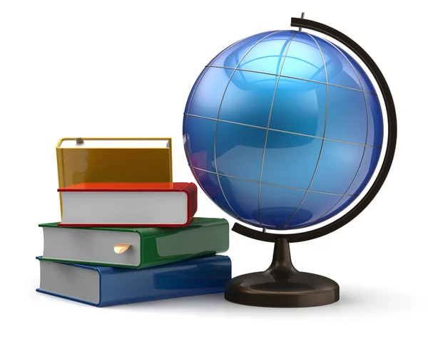 Globus und Bücher leeres globales internationales Geographie-Symbol — Stockfoto