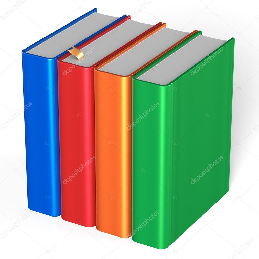 Four books educational textbooks bookshelf bookcase blank