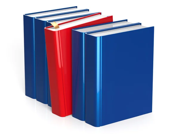 Blaue Bücher Zeile eins rot ausgewählte Auswahl Antwort nehmen — Stockfoto