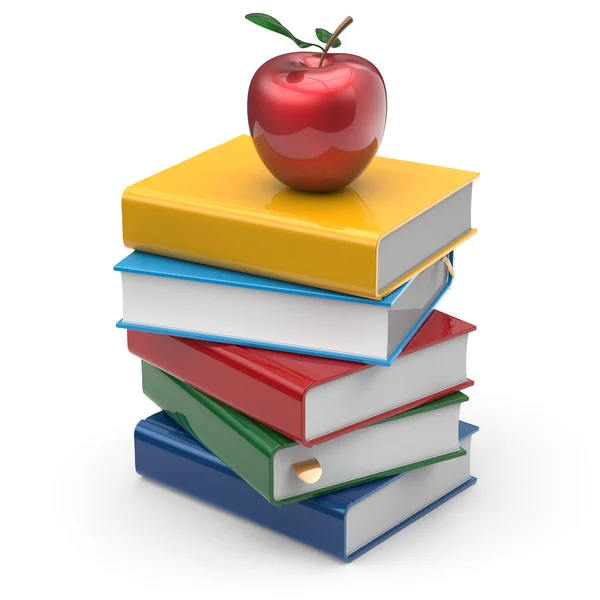 Books red apple colorful textbook education studying read — Stock Photo, Image