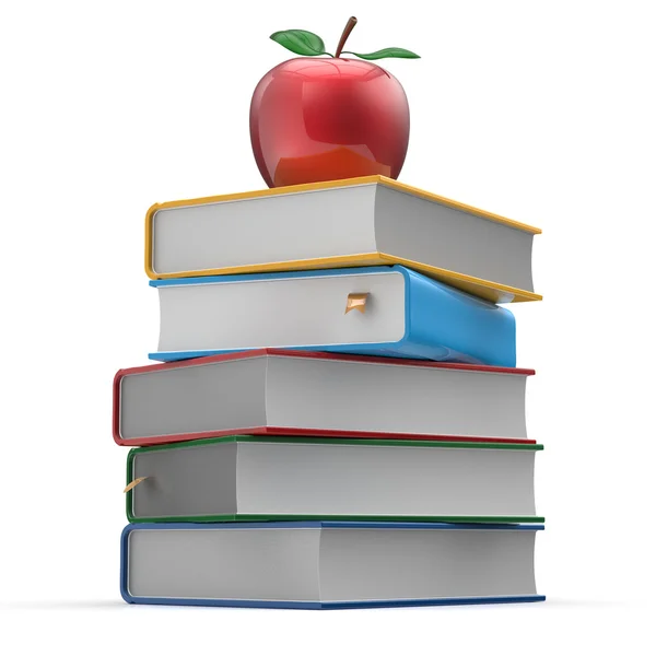 Books stack colorful red apple textbooks education symbol — Stock Photo, Image