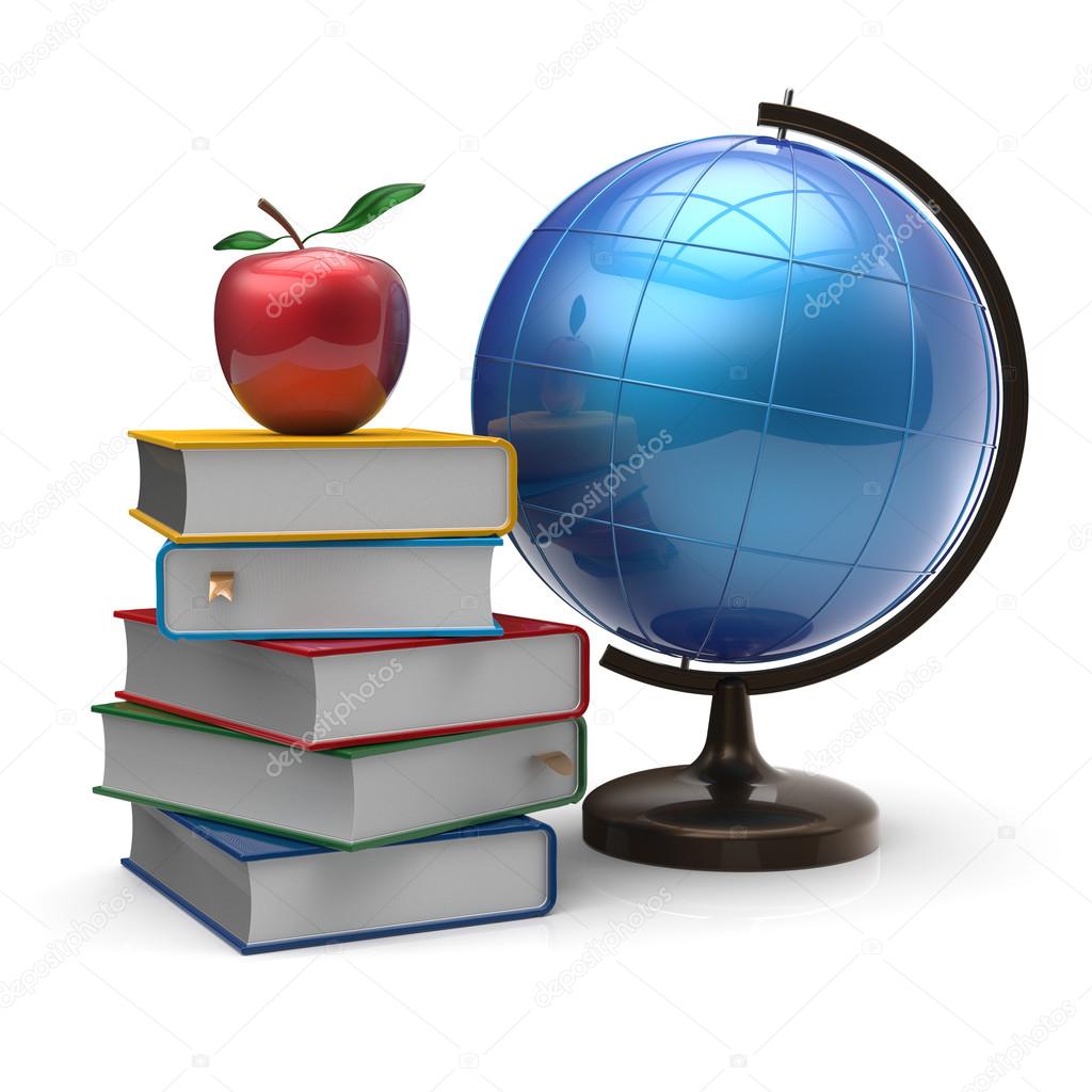 Globe books apple blank global knowledge symbol concept