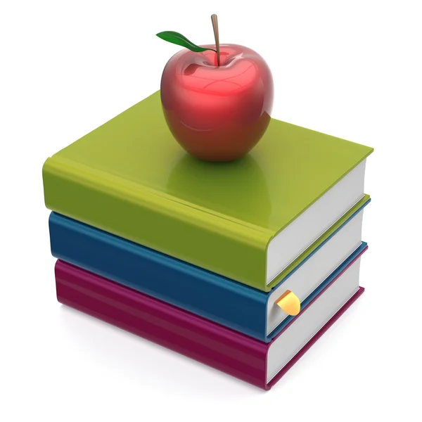 Livres empilés pomme rouge coloré manuels scolaires symbole de l'éducation — Photo