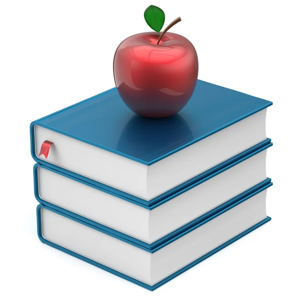 Livres manuels empiler pomme bleue rouge icône de l'éducation — Photo