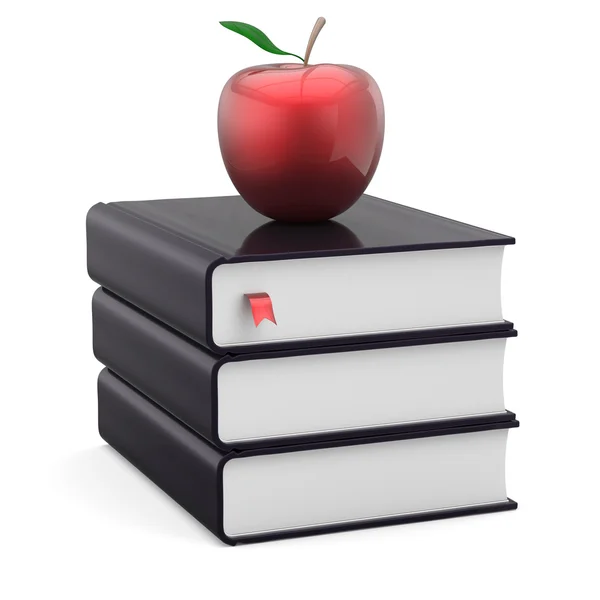 Apple red books black index textbooks stack studying symbol — Stock Photo, Image