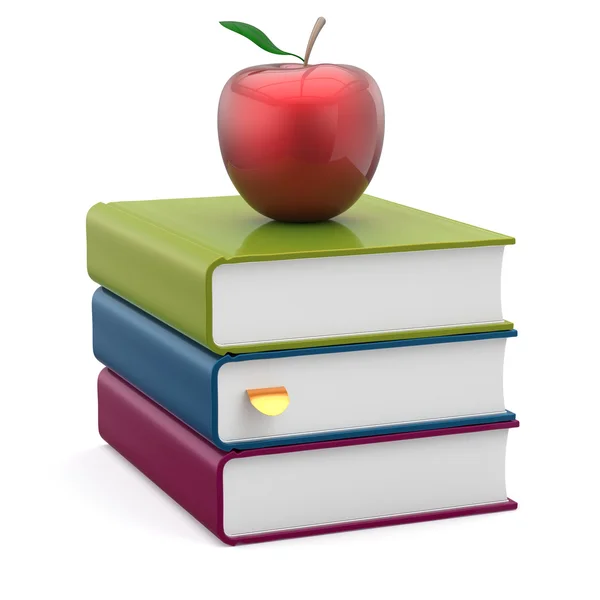 Red apple colorful books textbooks studying reading icon — Stock Photo, Image