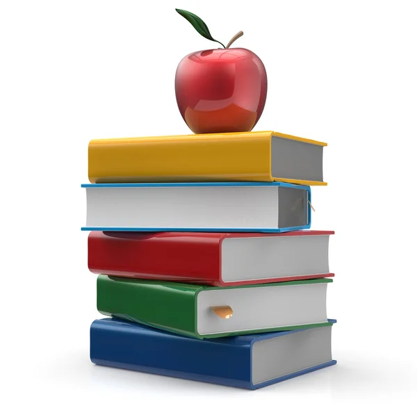 Red apple colorful books textbook education studying icon — Stock Photo, Image