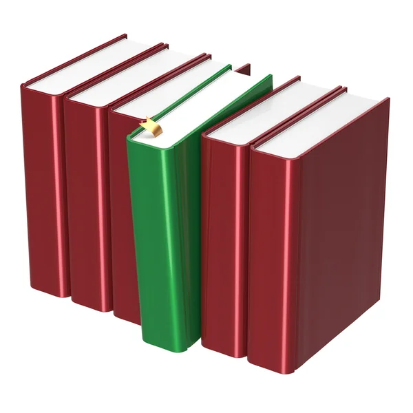 Libros fila en blanco rojo uno verde seleccionado respuesta icono — Foto de Stock