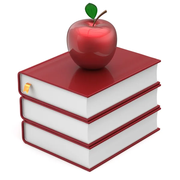 Livres rouges et index pomme blanc icône pile de manuels — Photo
