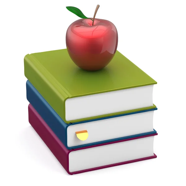 Books colorful apple red stack textbooks studying icon — Stock Photo, Image