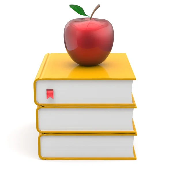 Yellow books red apple index textbooks stack education icon — Stock Photo, Image