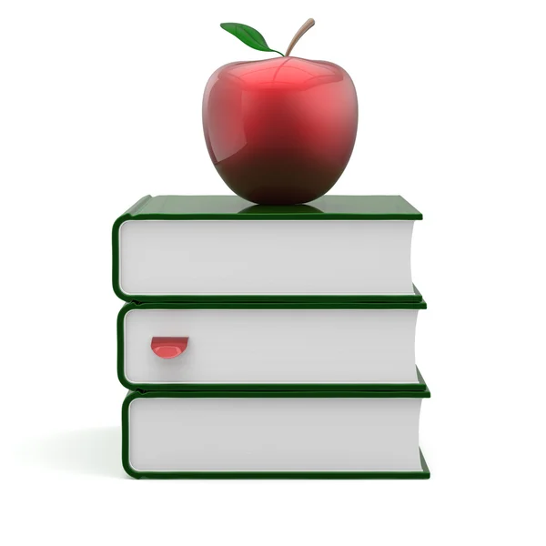 Books green apple red index blank textbooks stack icon — Stock Photo, Image