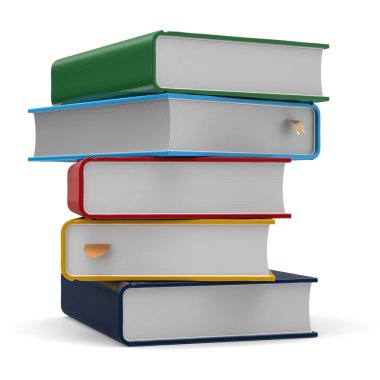 Ders kitabı yığın kitap beş 5 boş farklı renkli simge