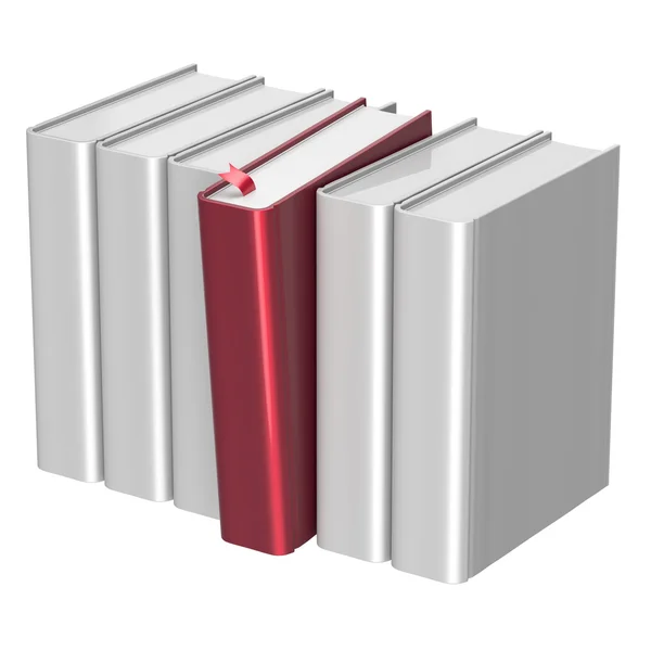 Books white selecting bookshelf row one red blank selected — Stock Photo, Image