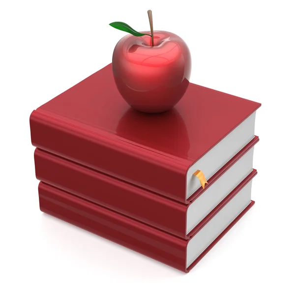Rode appel lege leerboeken stapel onderwijs boekpictogram — Stockfoto