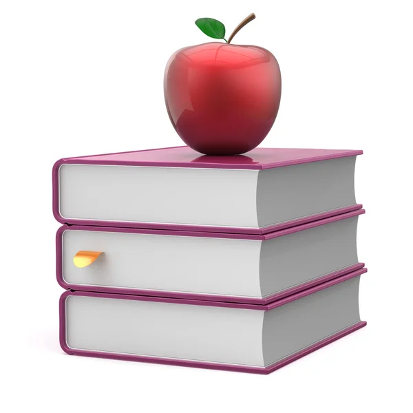 Boeken paarse en rode appel leeg leerboek stapel wijsheid pictogram — Stockfoto