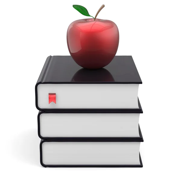 Bücher schwarzer und roter Apfel Lesezeichen Lehrbuch Stack Weisheit — Stockfoto