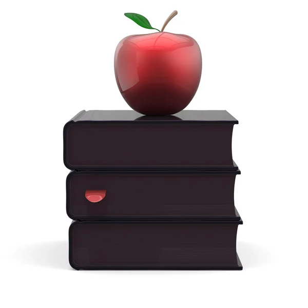 Black books and red apple education index textbook icon — Stock Photo, Image