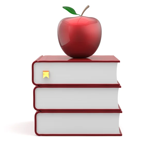 Roter Apfel und Bücher Lesezeichen leer Lehrbuch Schule Symbol — Stockfoto