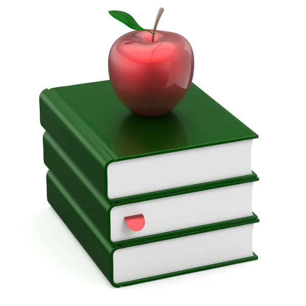 Textbook stack green blank books red apple college icon — Stock Photo, Image