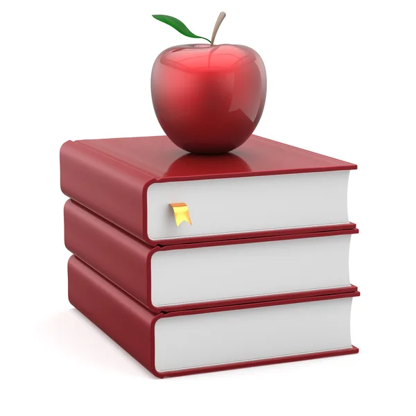 Książki podręczniki czerwony puste i jabłko stos studia symbol — Zdjęcie stockowe