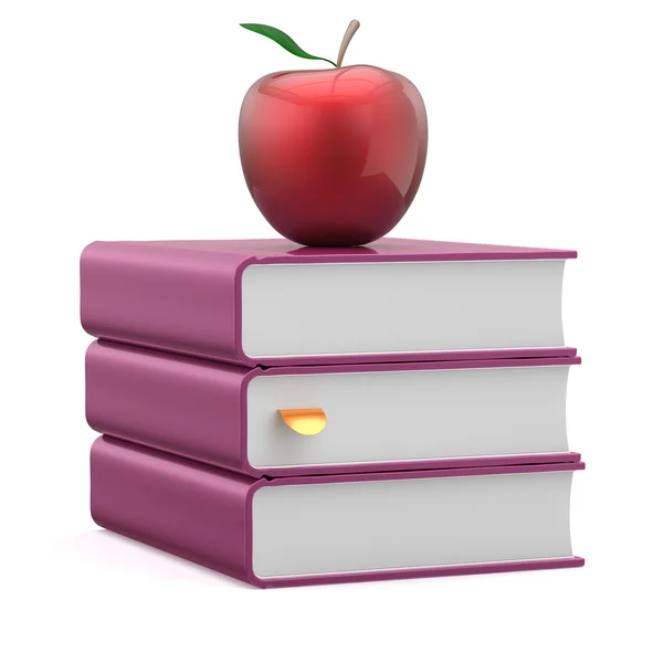 Books purple and red apple blank stack reading wisdom icon — Stock Photo, Image