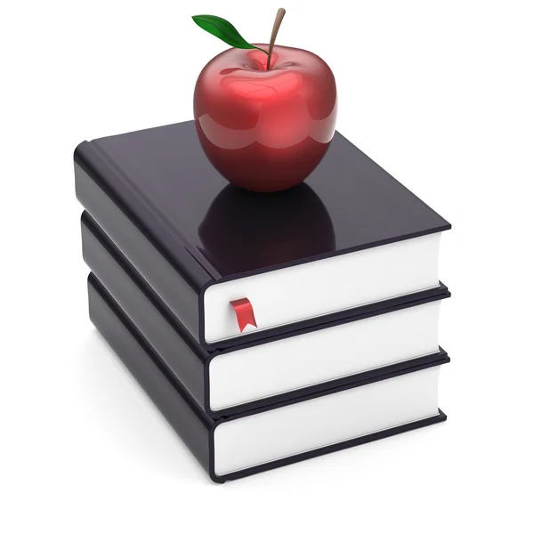 Books black three 3 and red apple textbook stack icon — Stock Photo, Image