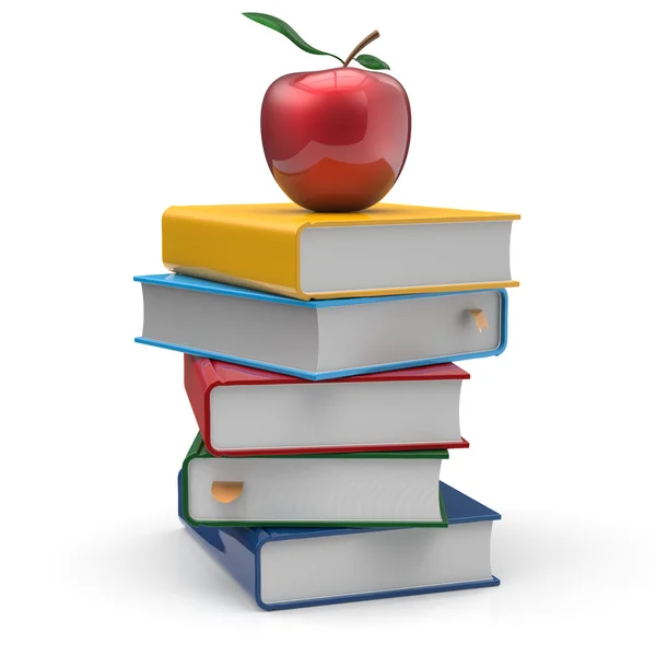 Textbooks book stack blank different multicolor and apple — Stock Photo, Image