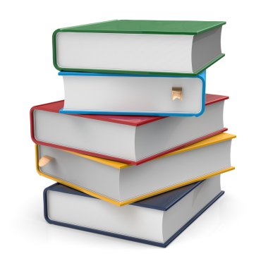 Books textbooks stack five 5 blank covers colorful multicolor