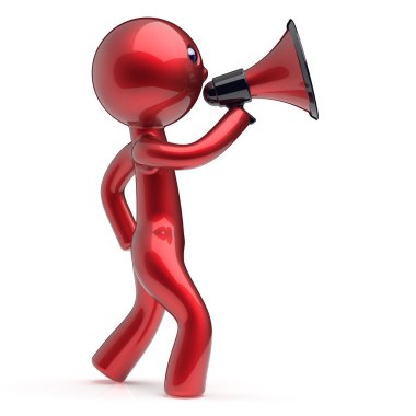 Man speaking megaphone news announcement character