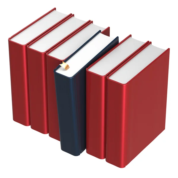 Books row blank red one black selected choosing answer — 图库照片