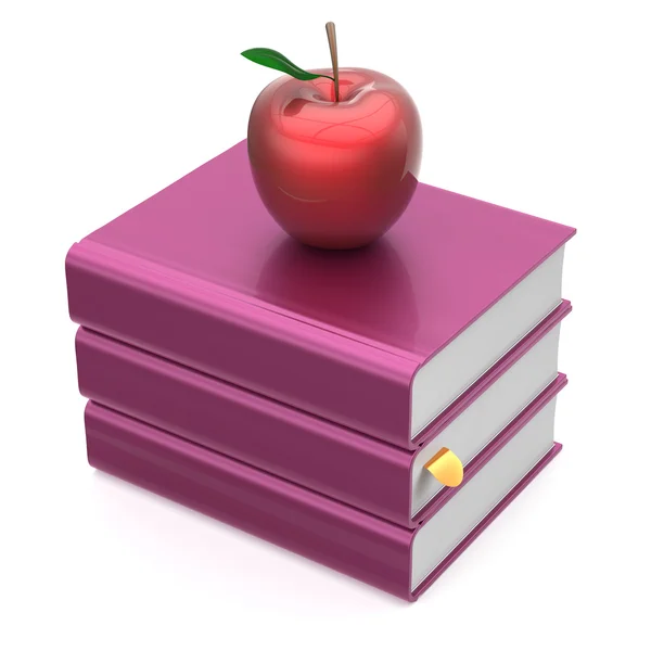 Books blank purple and red apple textbook stack school icon — Stock Photo, Image