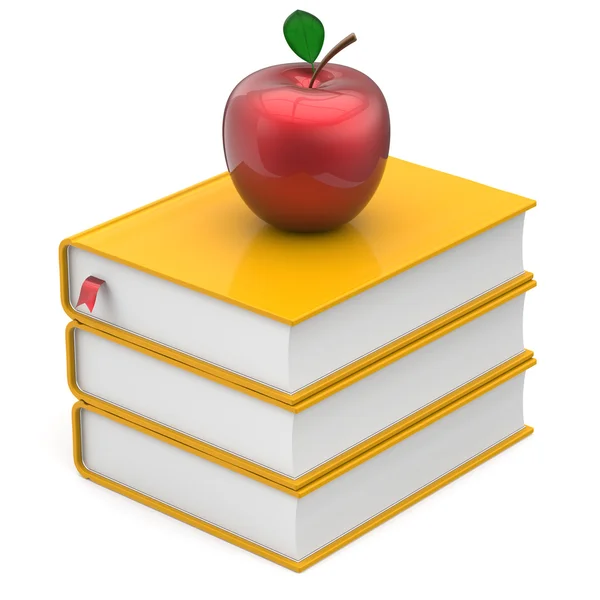 Books yellow and red apple bookmark textbook stack icon — Stockfoto