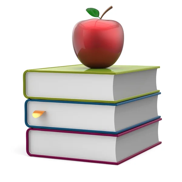 Books textbook stack multicolor and red apple studying icon — Stock Photo, Image