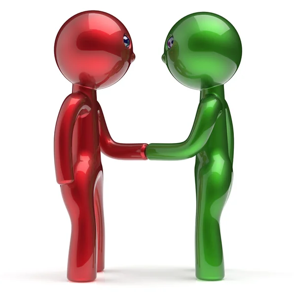 Handshake two men cartoon characters business partners — Stockfoto