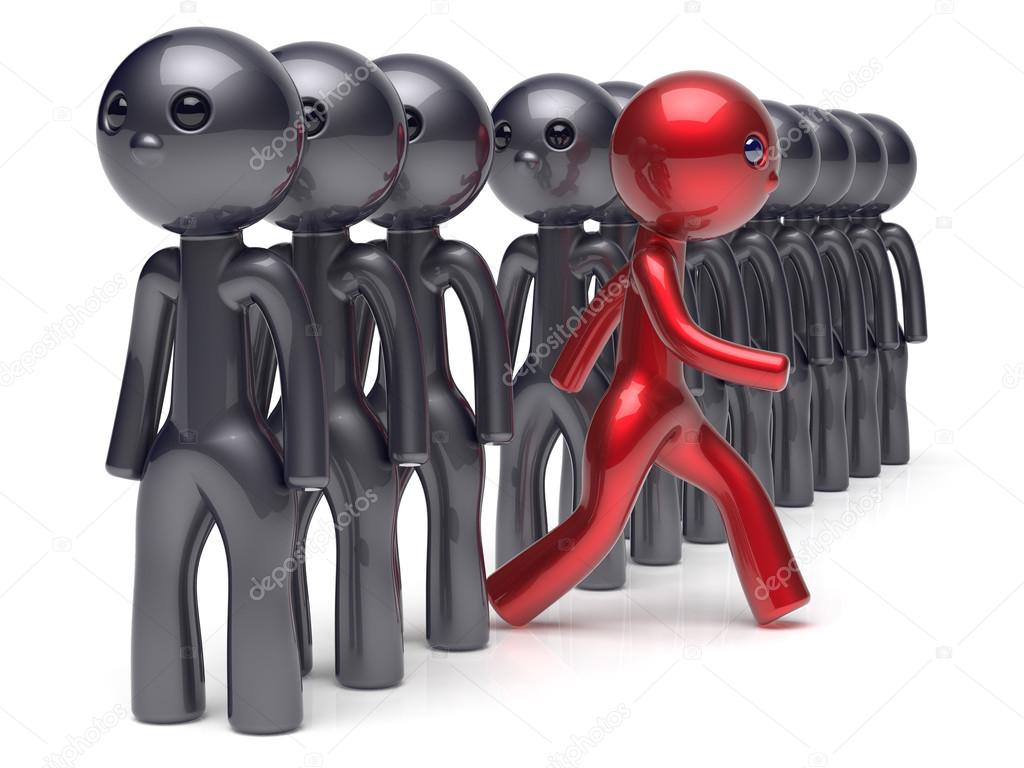 Different people character stand out from the crowd red black