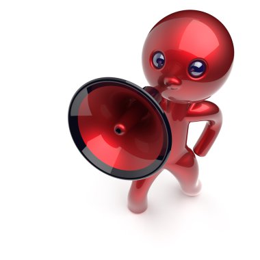 Man speaking megaphone character making sale hot news
