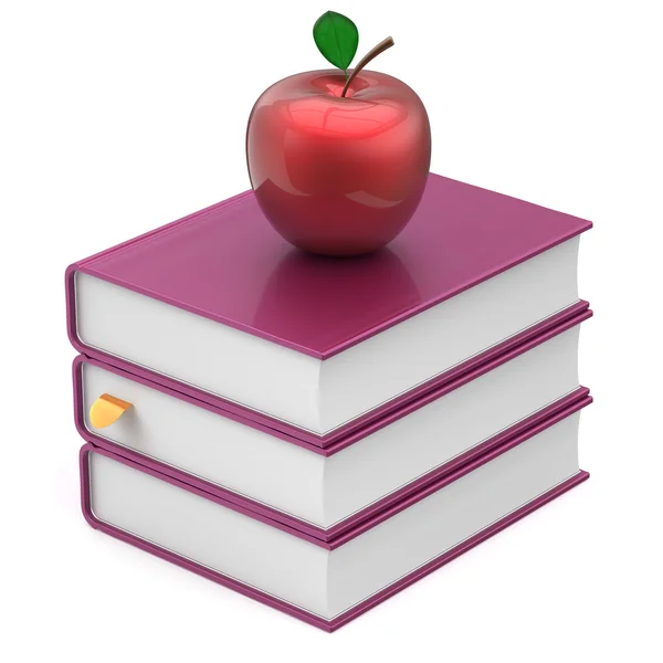 Books purple blank covers and red apple textbook stack icon — Stock Photo, Image